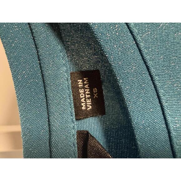 Colleen Lopez Women’s Teal Glitter Shimmer Long Sleeve Stretch Top Size XS - Picture 4 of 5